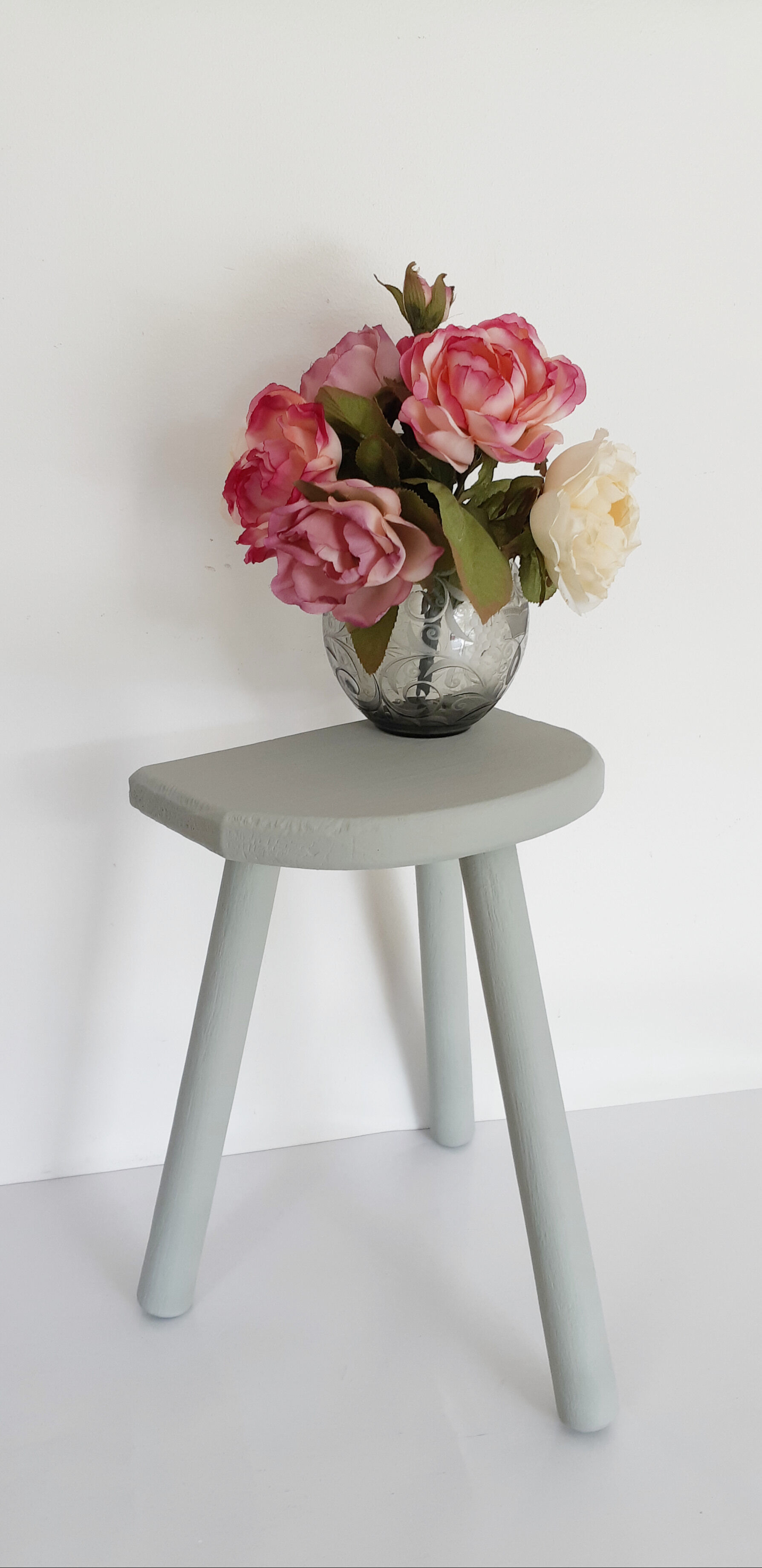 Tripod milking stool in patinated wood