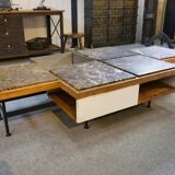 Coffee table with steel base and oak and grey marble frame, 1970s