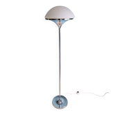 Modernist floor lamp in chrome metal and satin glass, 1960.