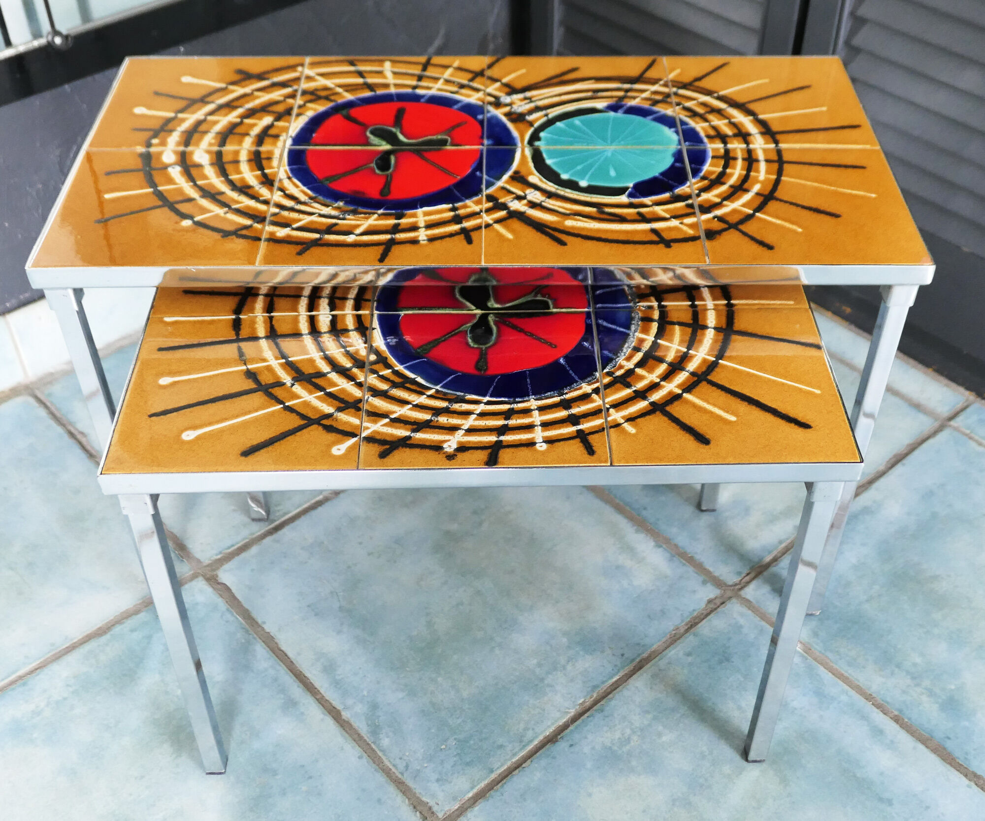 Set of 2 tables gigogne 60's ceramic fat lava