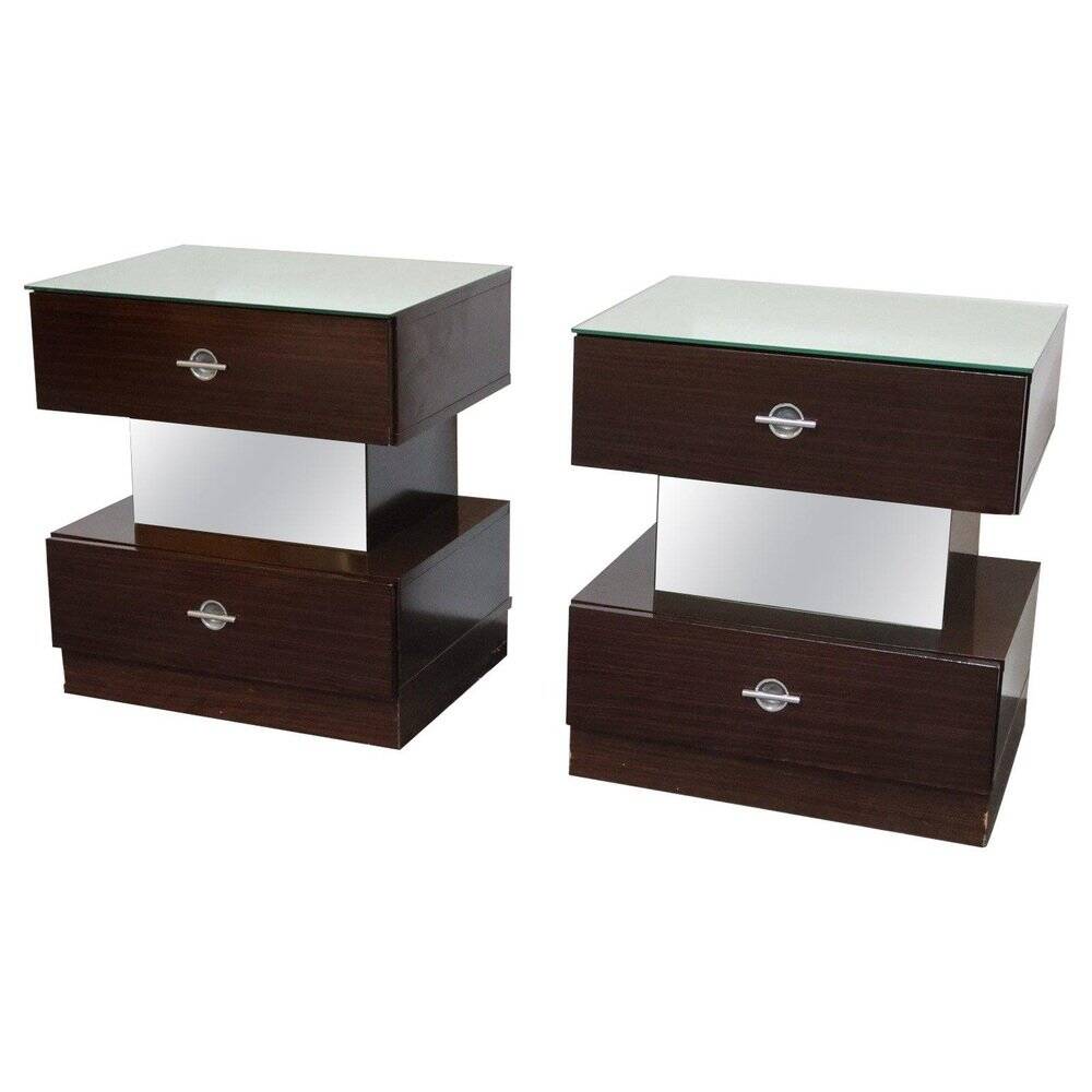 Macassar ebony bedside tables, cubic design, 1980s, set of 2.