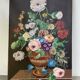 Oil painting on wood flowers signed Grumet