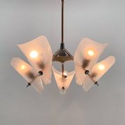 Mid-century chrome, copper & plastic chandelier by drukov, 1970s / 2 pieces avl