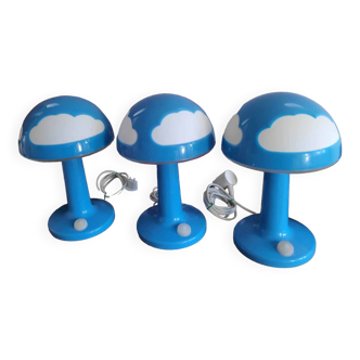 Set of 3 blue Ikea Skojig lamps