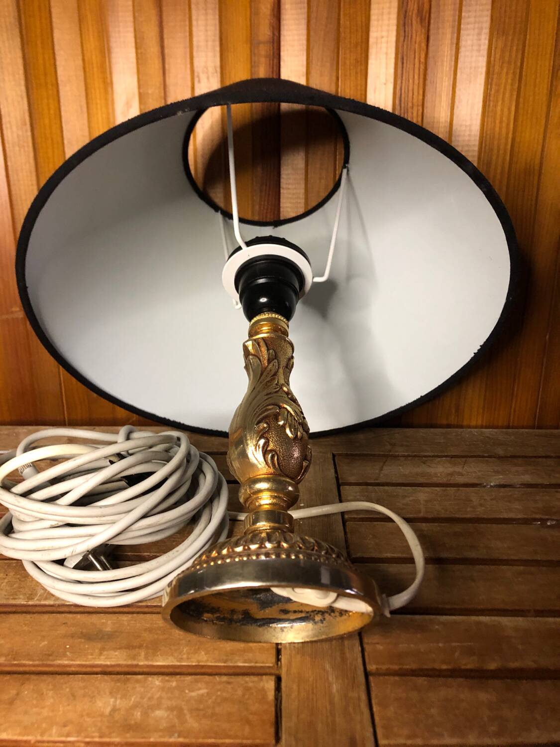 Old gilt bronze lamp + vintage black lampshade
