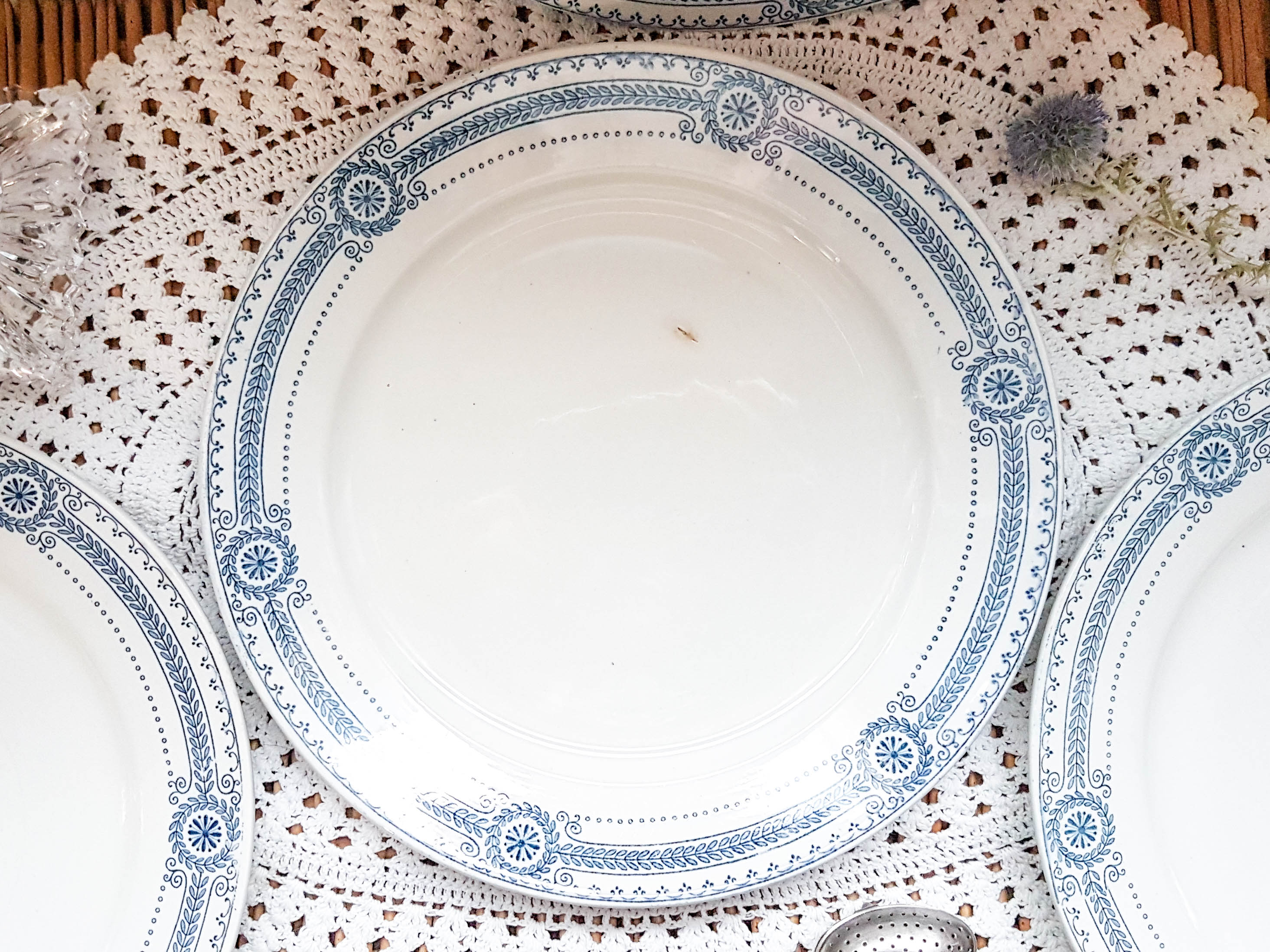 Lot of 4 blue plates "carina" U&C Sarreguemines Terre de Fer
