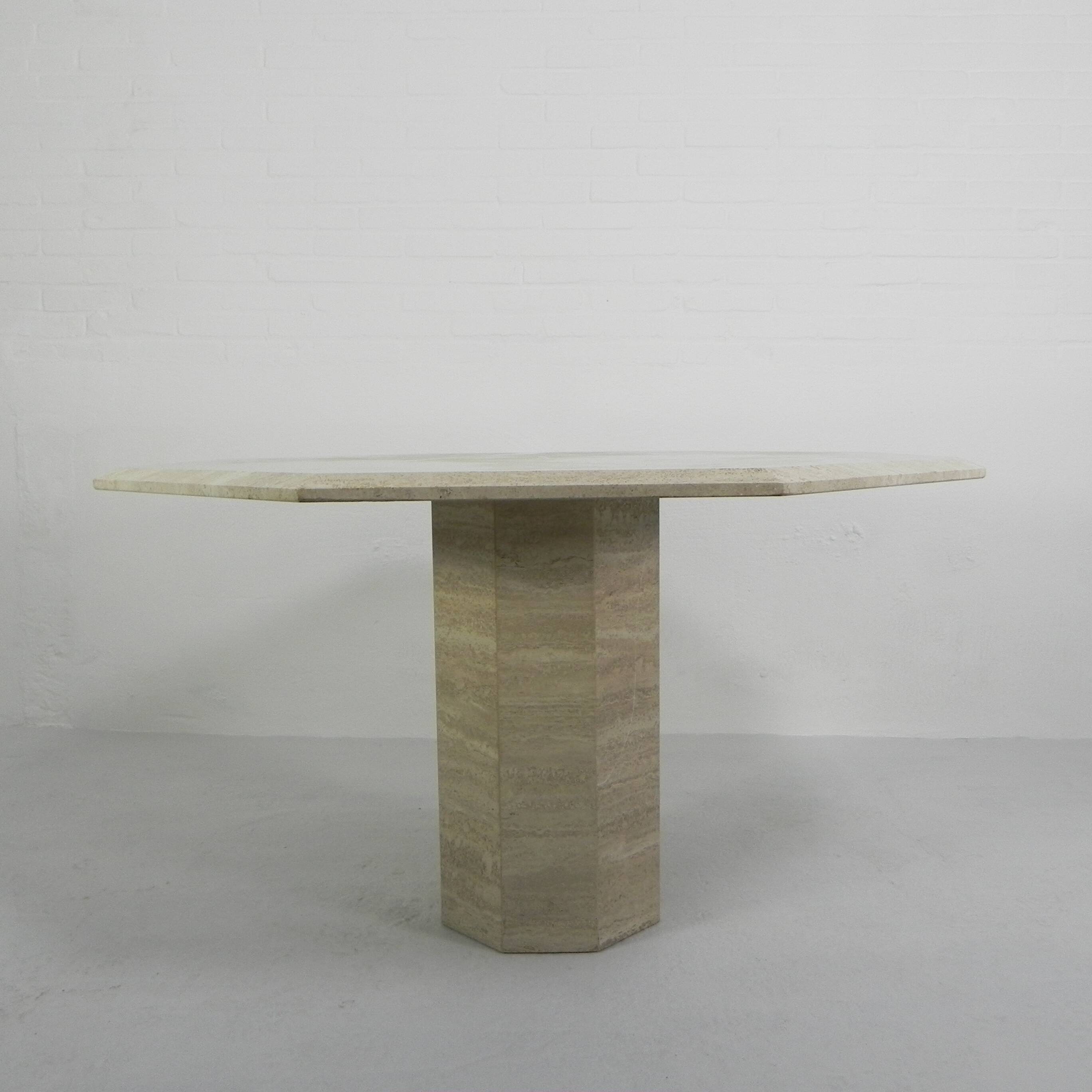 8-sided mid-century travertine dining table, 1970s