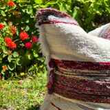 Handmade pouf cover - handwoven recycled cotton - 120 x 120 cm