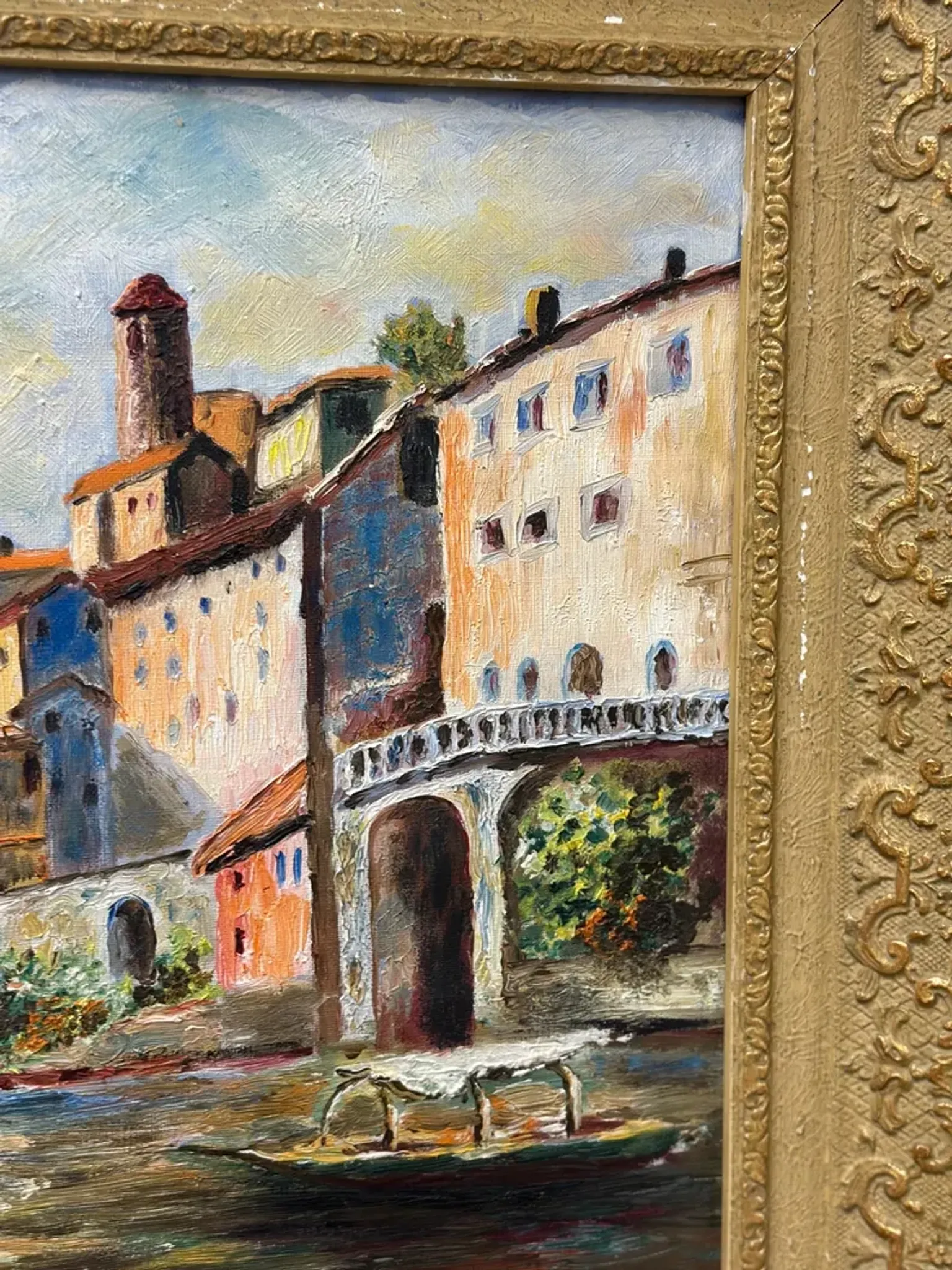 Original Swedish Oil on Canvas – “City and the Lake” by Eric Johan – Vintage & Framed