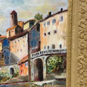 Original Swedish Oil on Canvas – “City and the Lake” by Eric Johan – Vintage & Framed