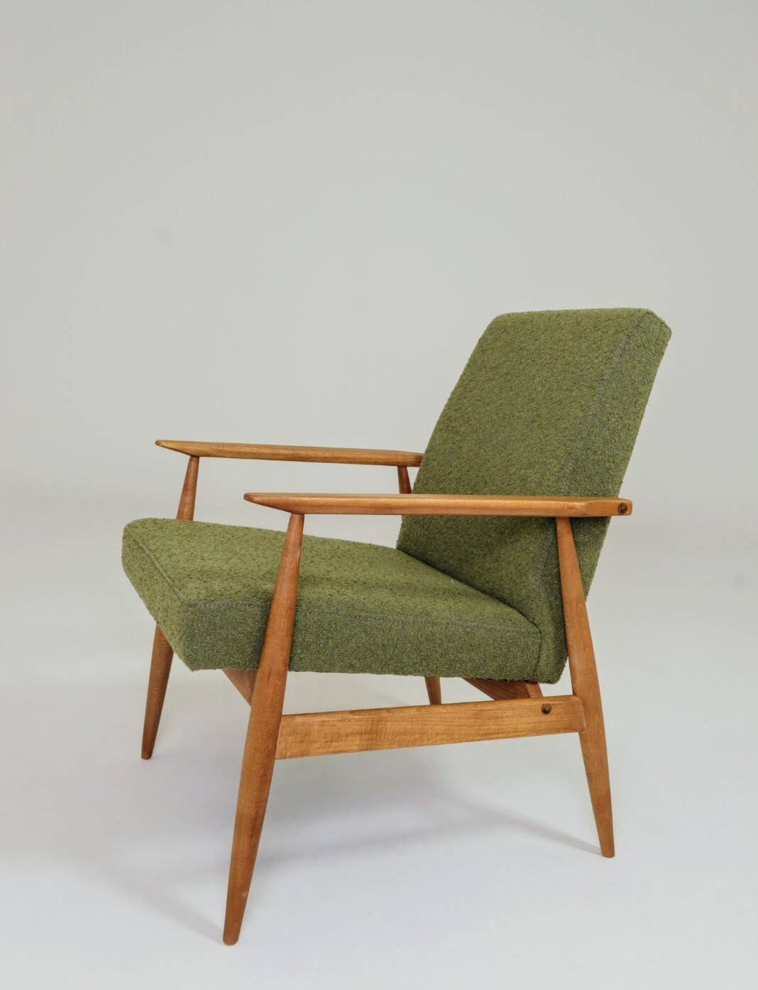 Vintage wild green bouclé armchair design by H.Lis