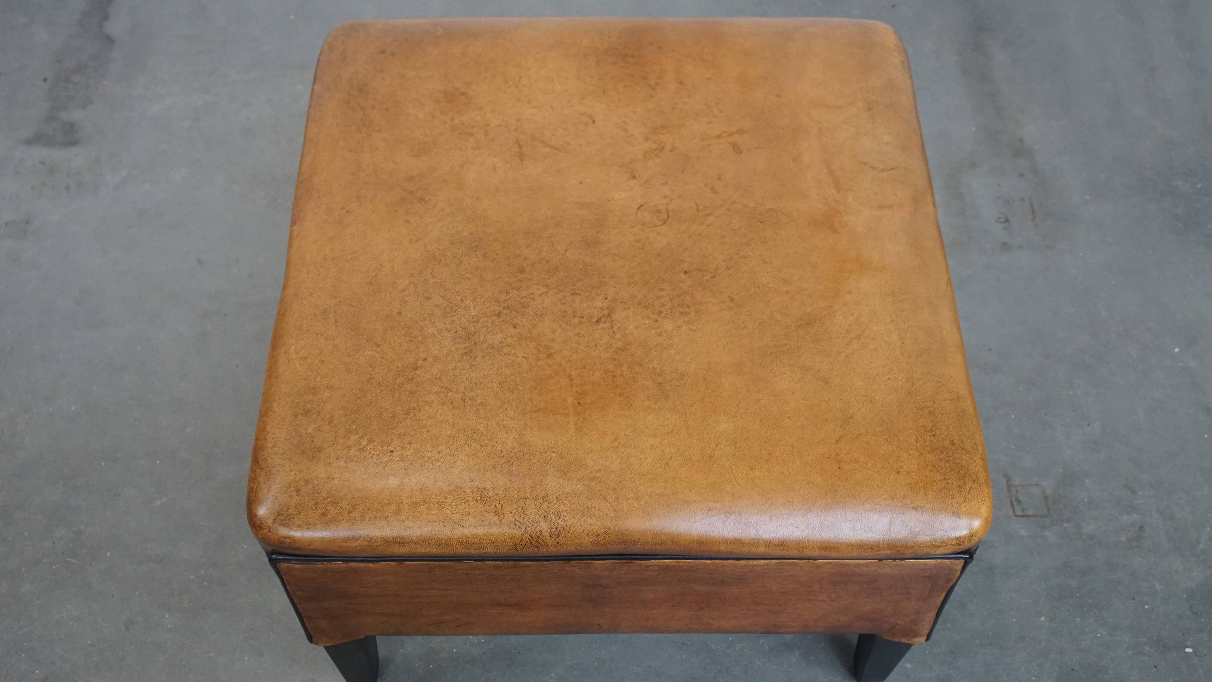 Square Sheepskin Leather Ottoman
