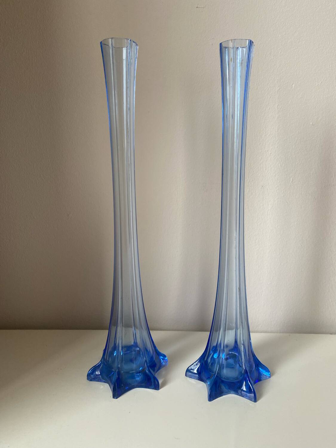 Pair of old blue soliflores