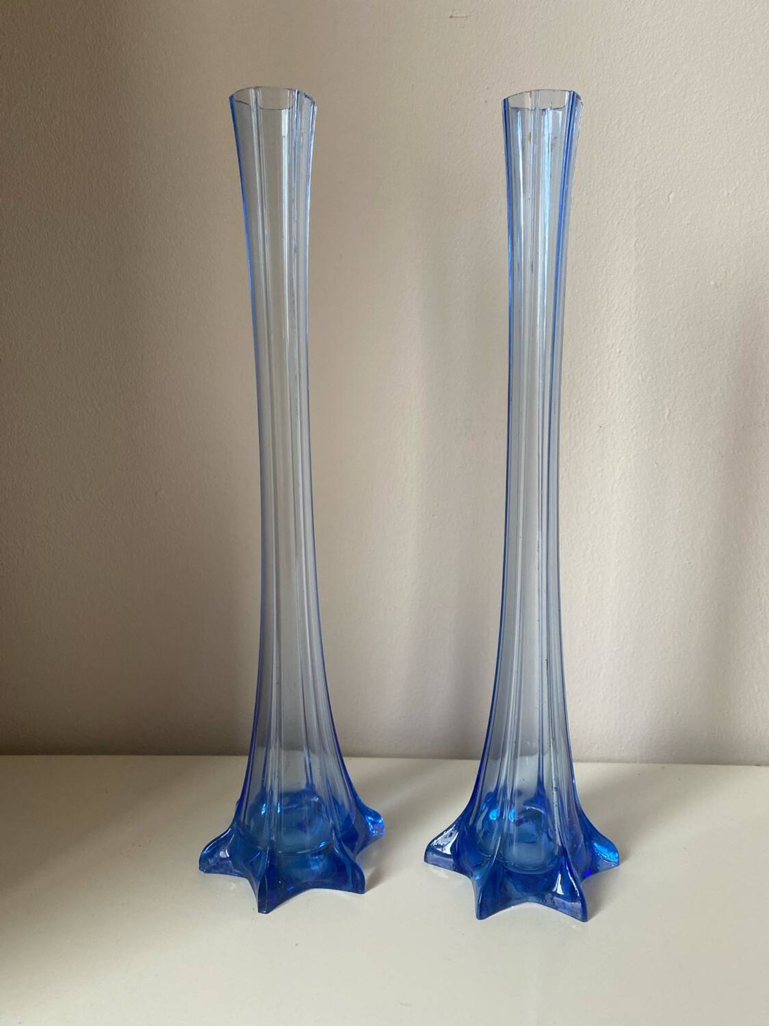 Pair of old blue soliflores