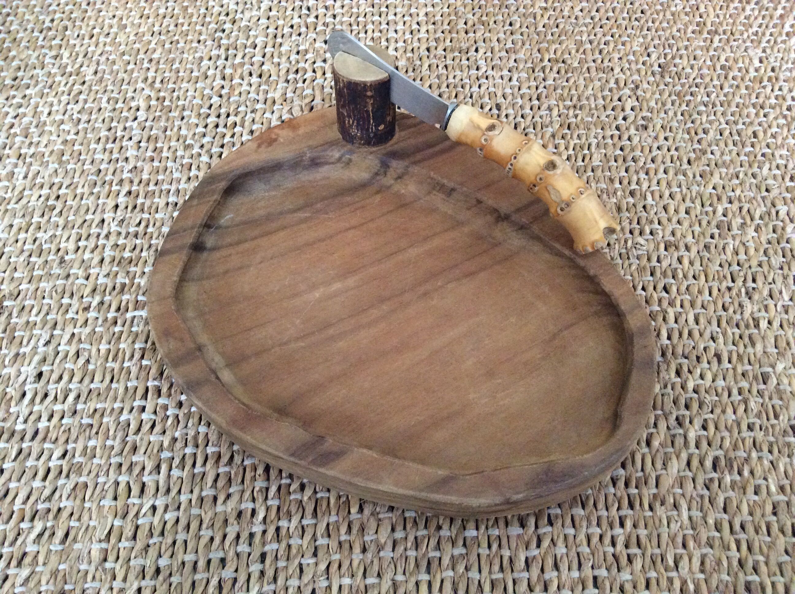Wooden butter dish and knife