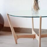 Round Coffee Table - Glass top and beech base