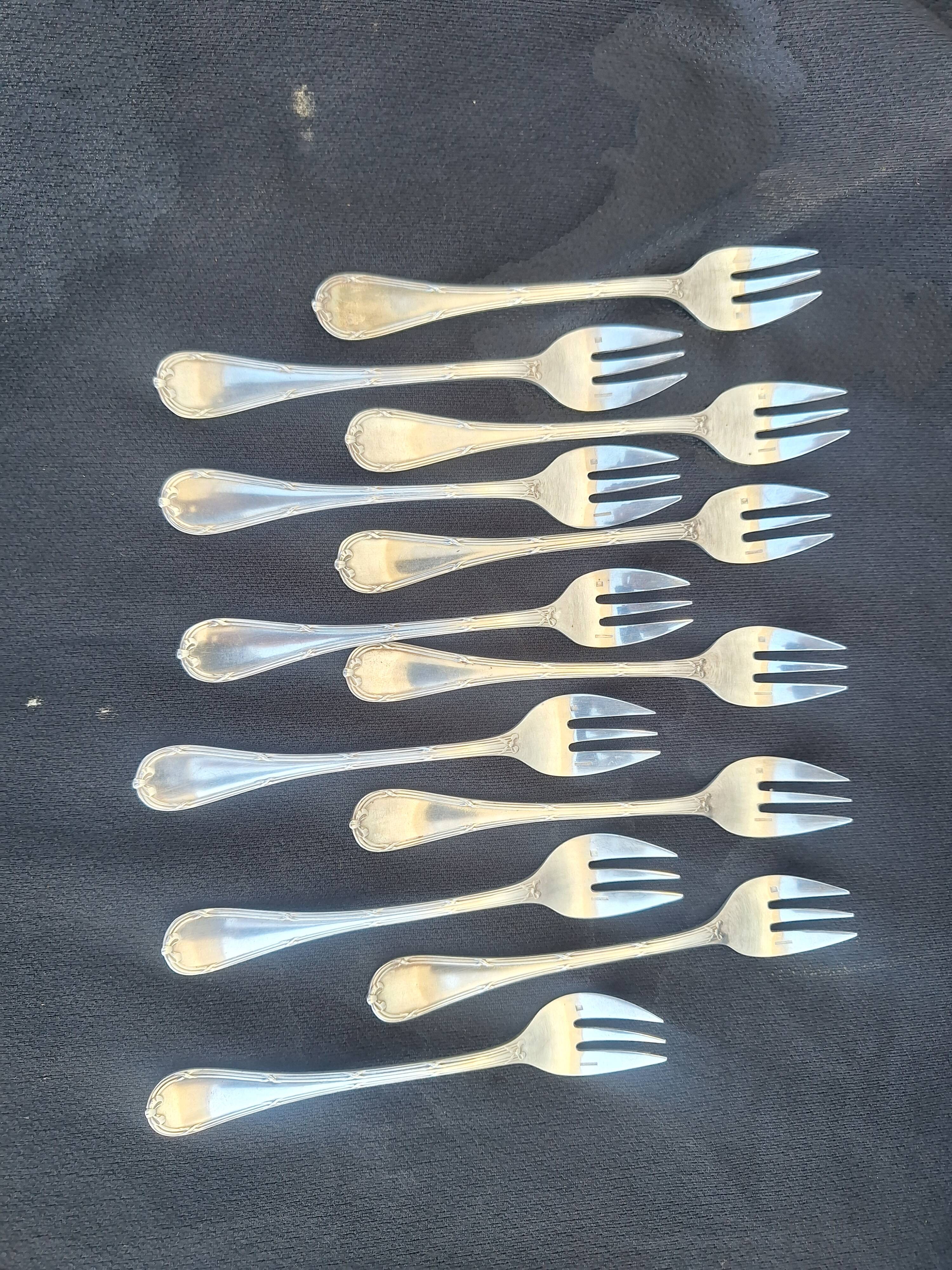 12 Christofle Dessert Forks Mle Crossed Ribbons Silver-Plated Metal
