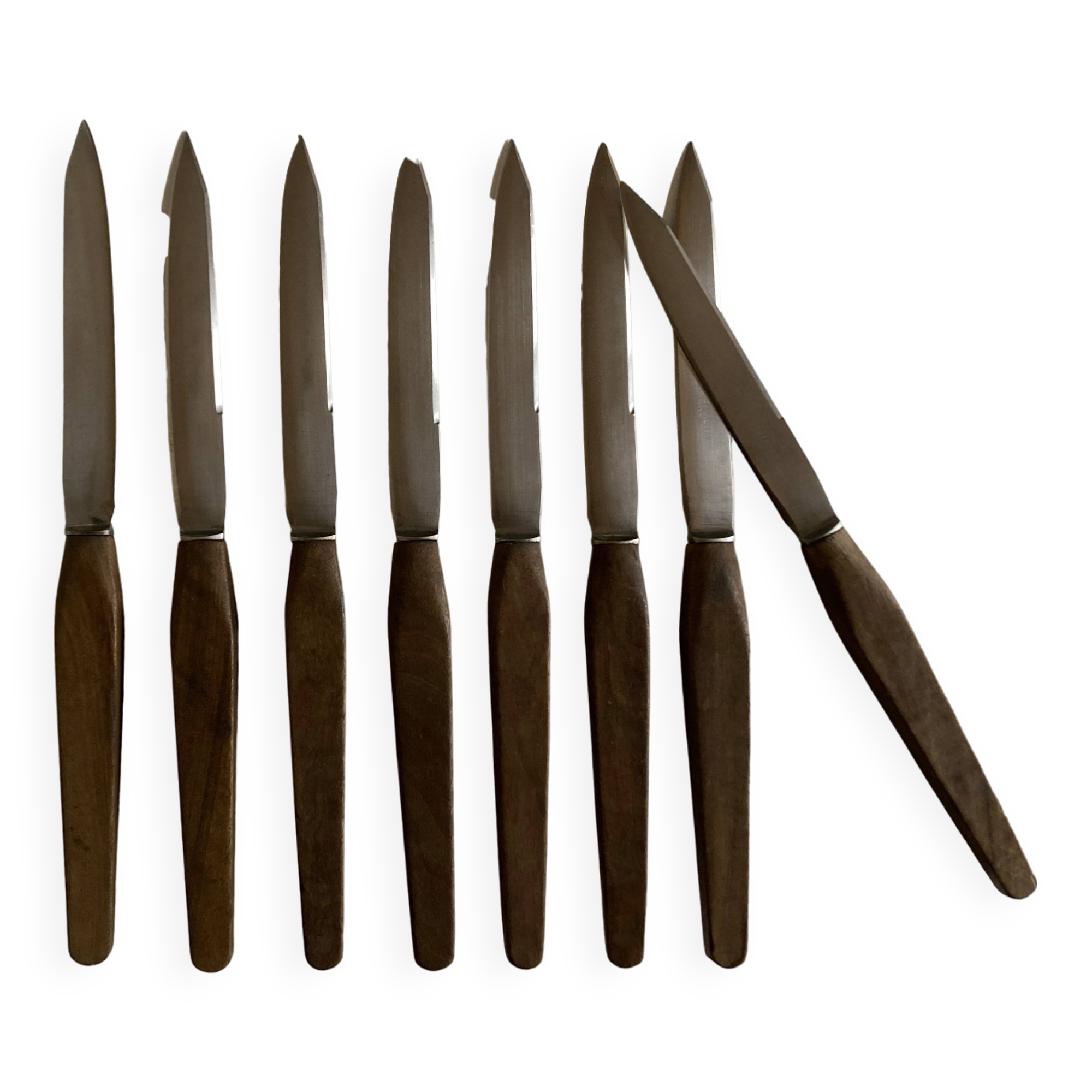 Set of 8 Scandinavian table knives 1960 wooden handle