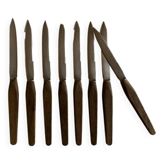 Set of 8 Scandinavian table knives 1960 wooden handle