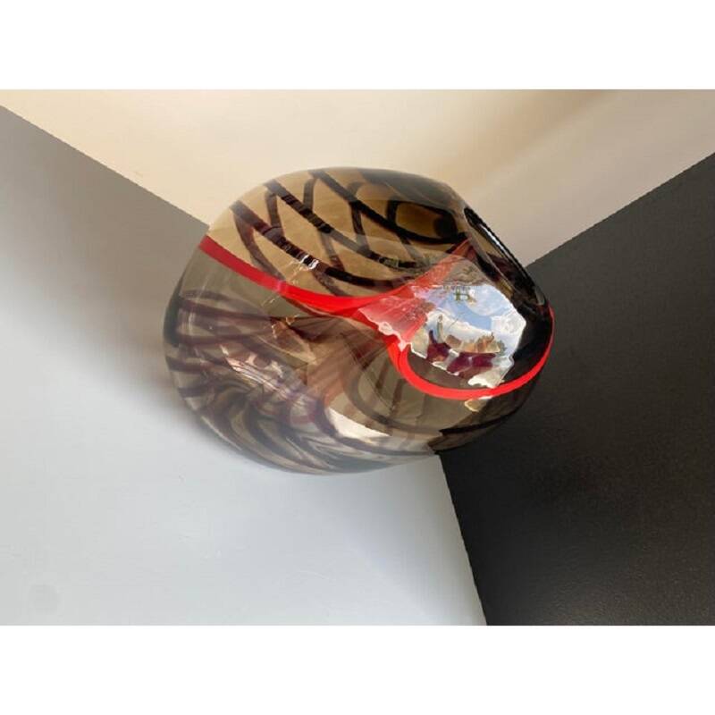 Abstract vase in fumè murano glass and red reeds