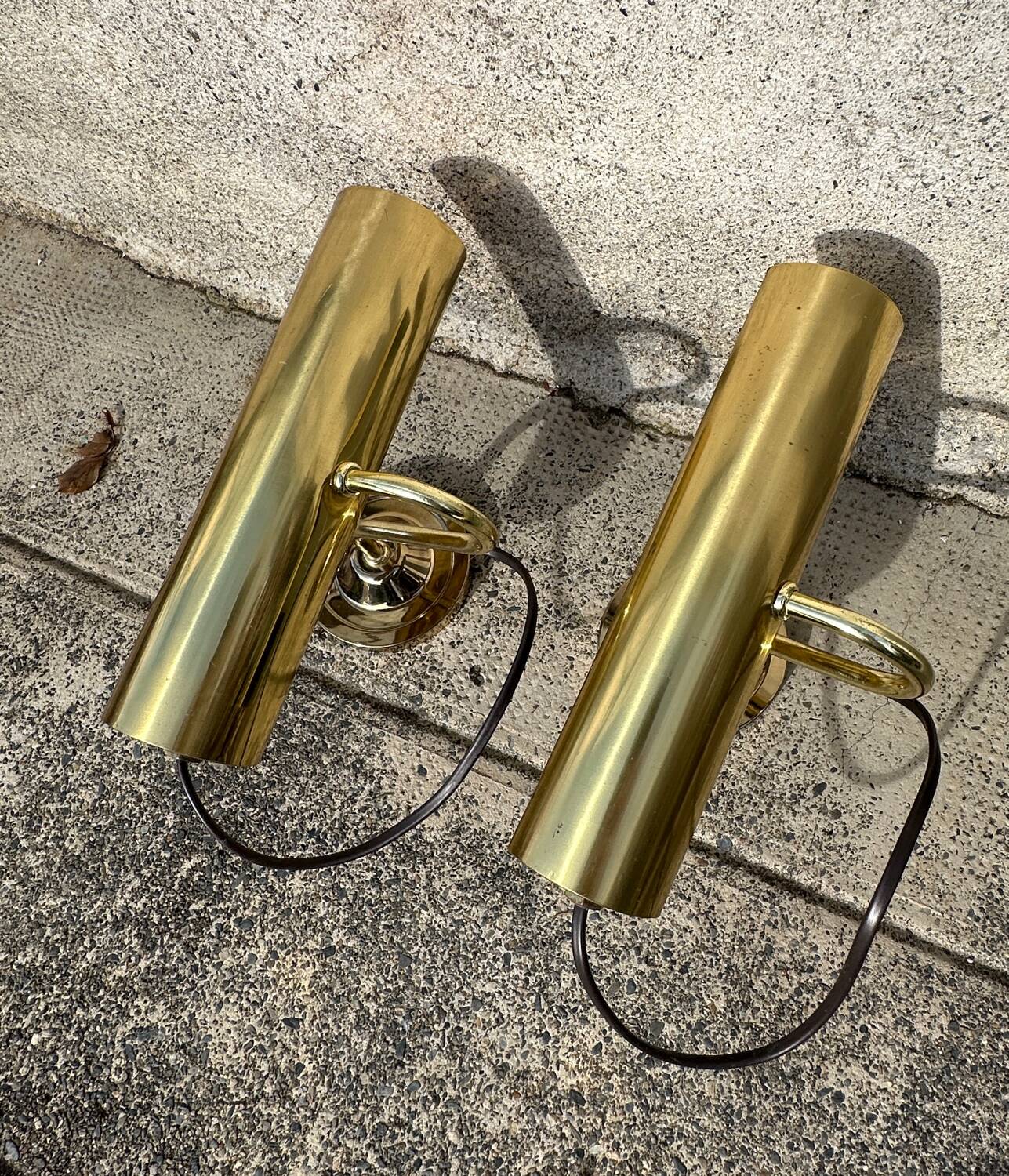 Pair of antique brass desk lamps, desk sconces.