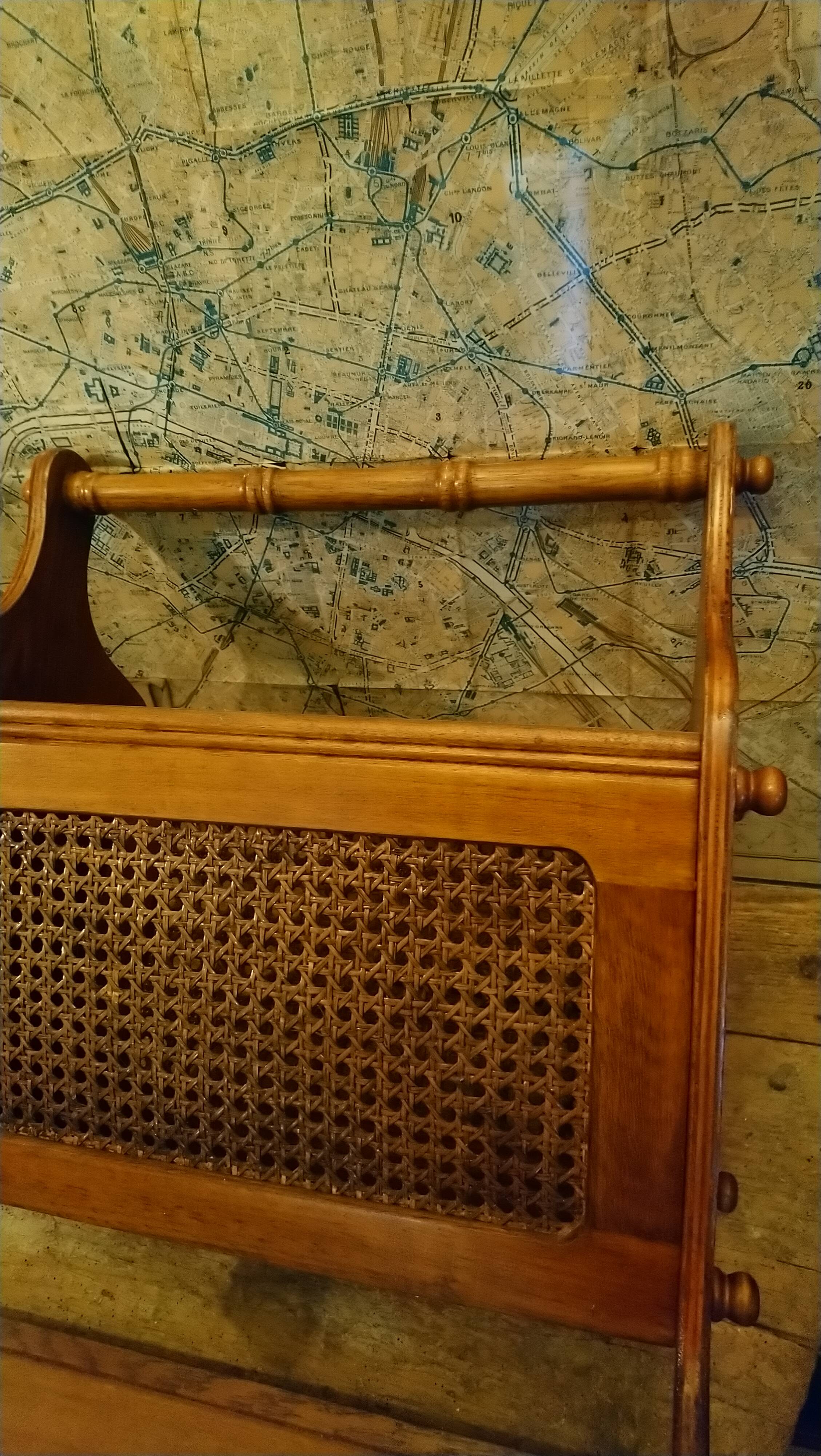 Oak caned magazine rack