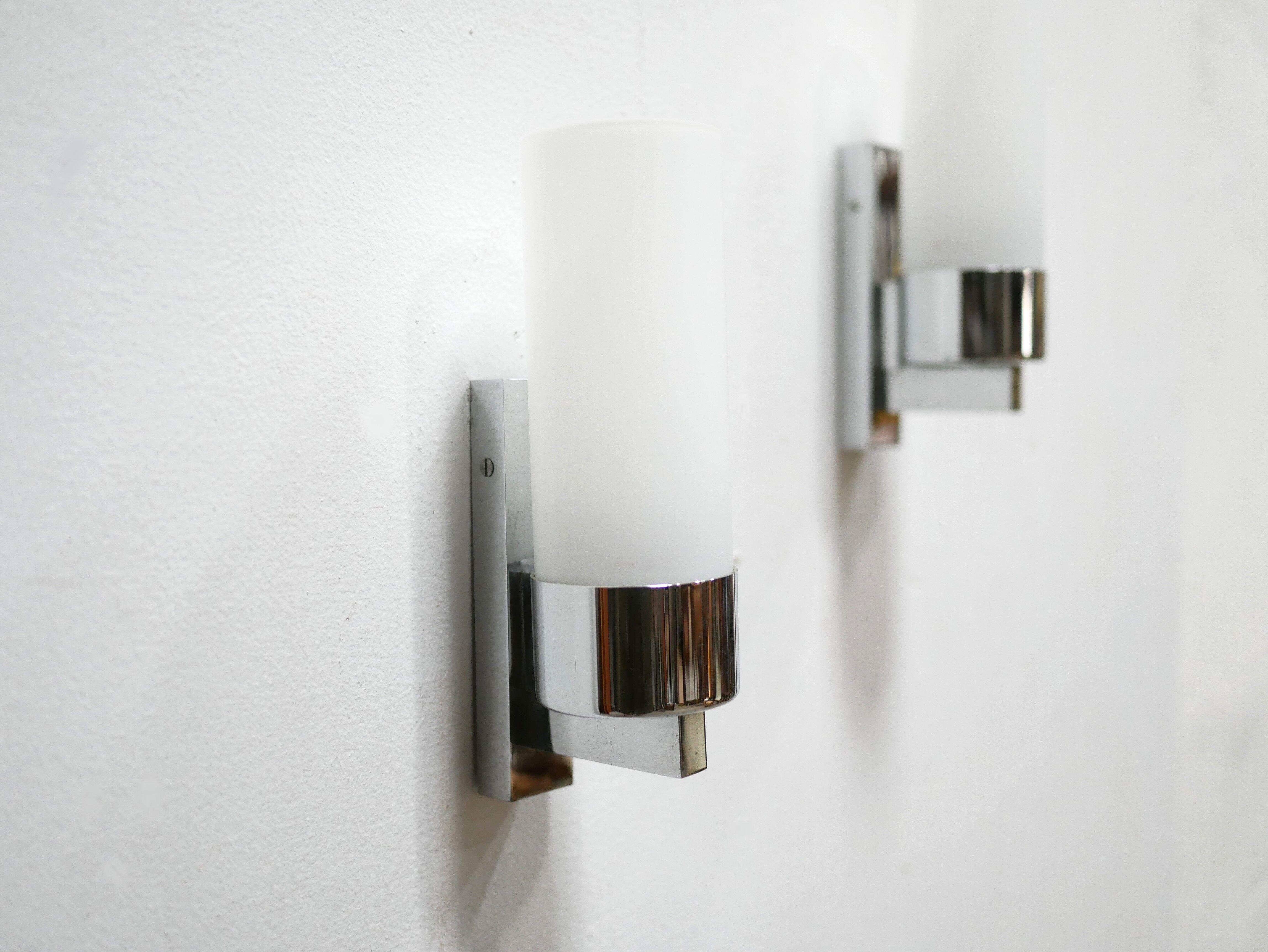 Pair of vintage metal and opaline wall lamps