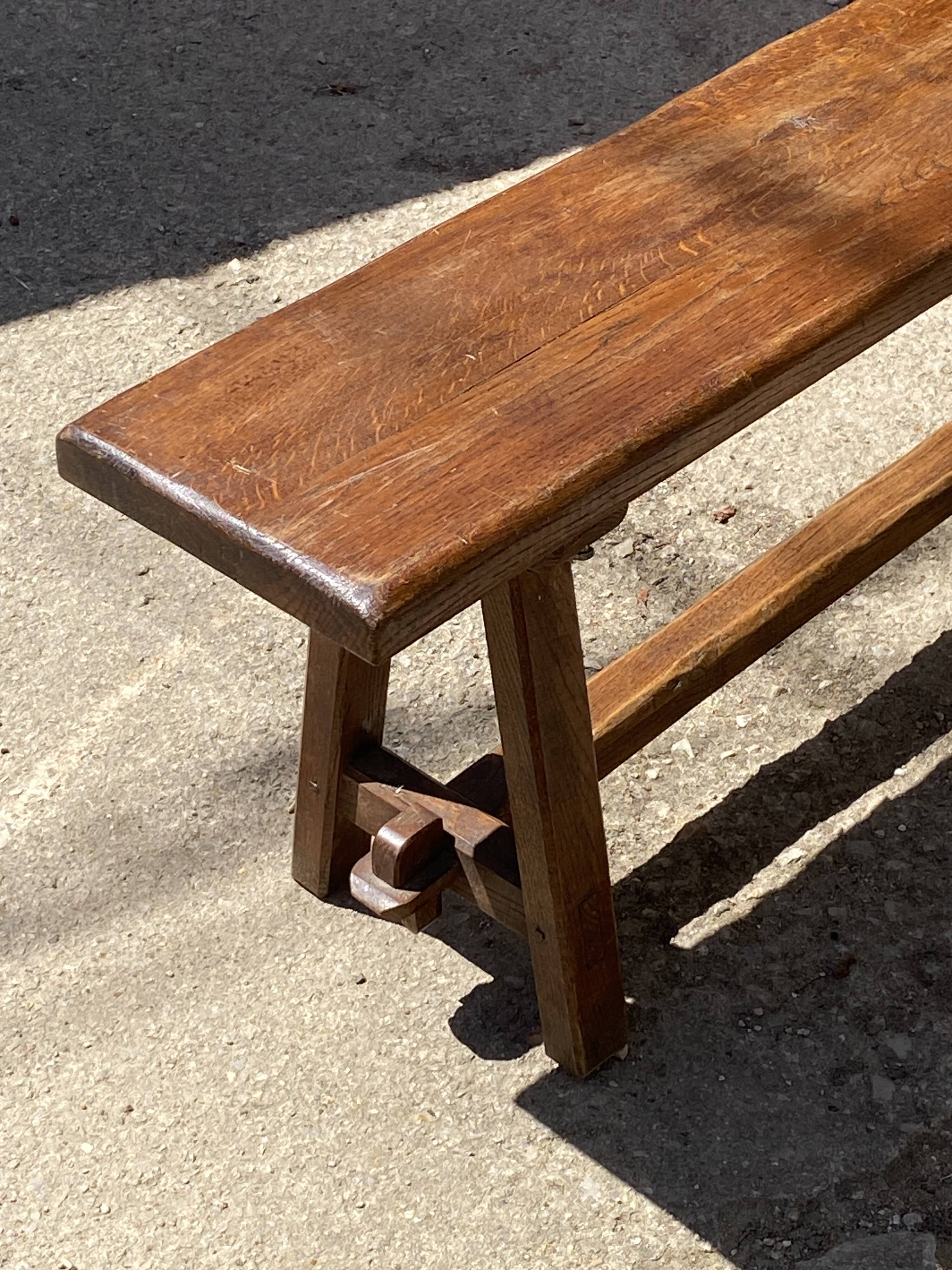 Solid oak farmhouse bench 140cm for rustic farmhouse table 1950