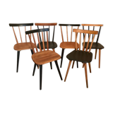 Set of 6 mismatched vintage chairs with bars and compass legs