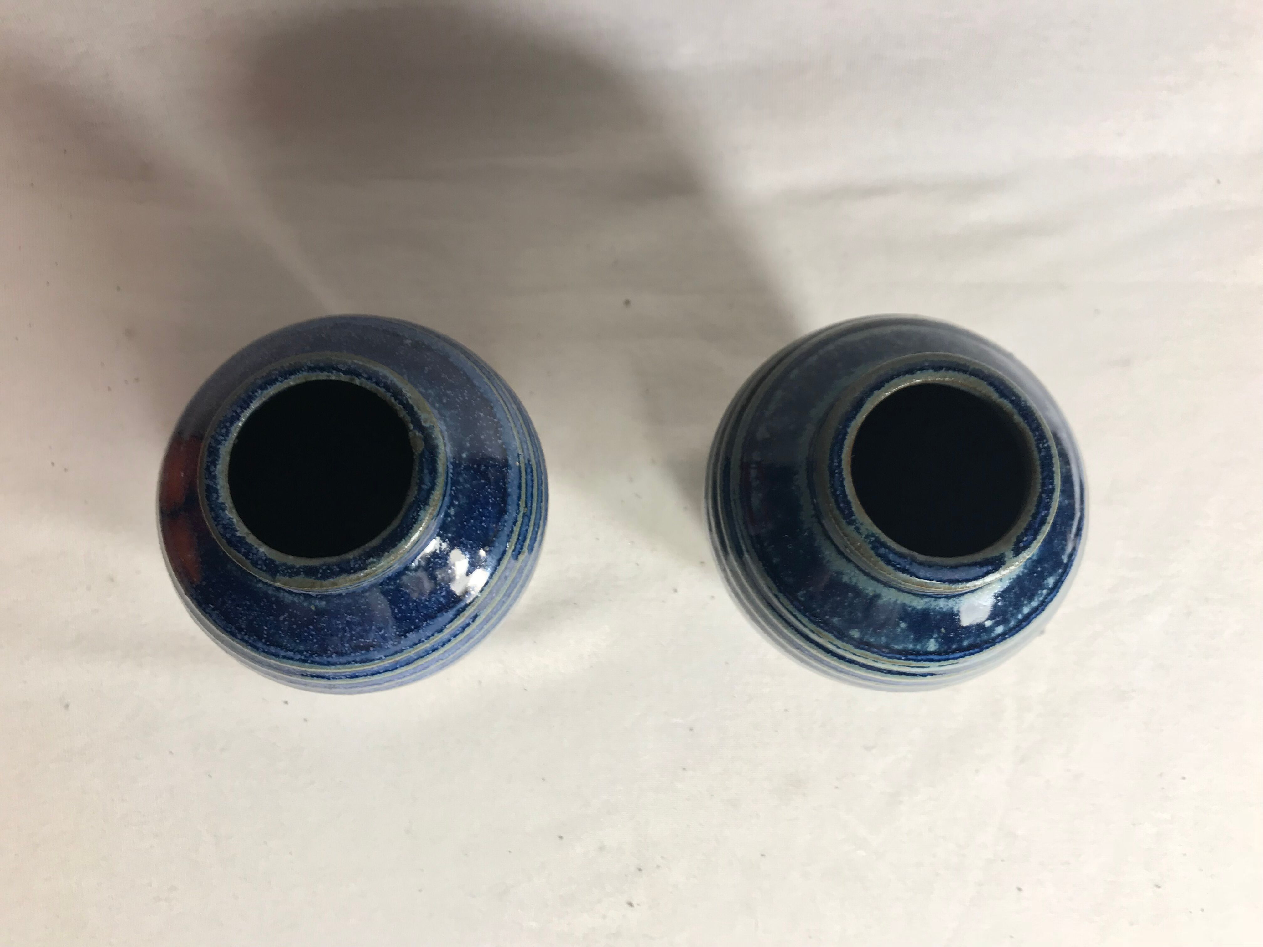 Lot of 2 old vases blue ceramic 70s