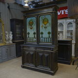 Buffet a deux corps en poirier noirci napoléon Décor de montgolfières