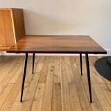 wooden coffee table and 70s design compass legs