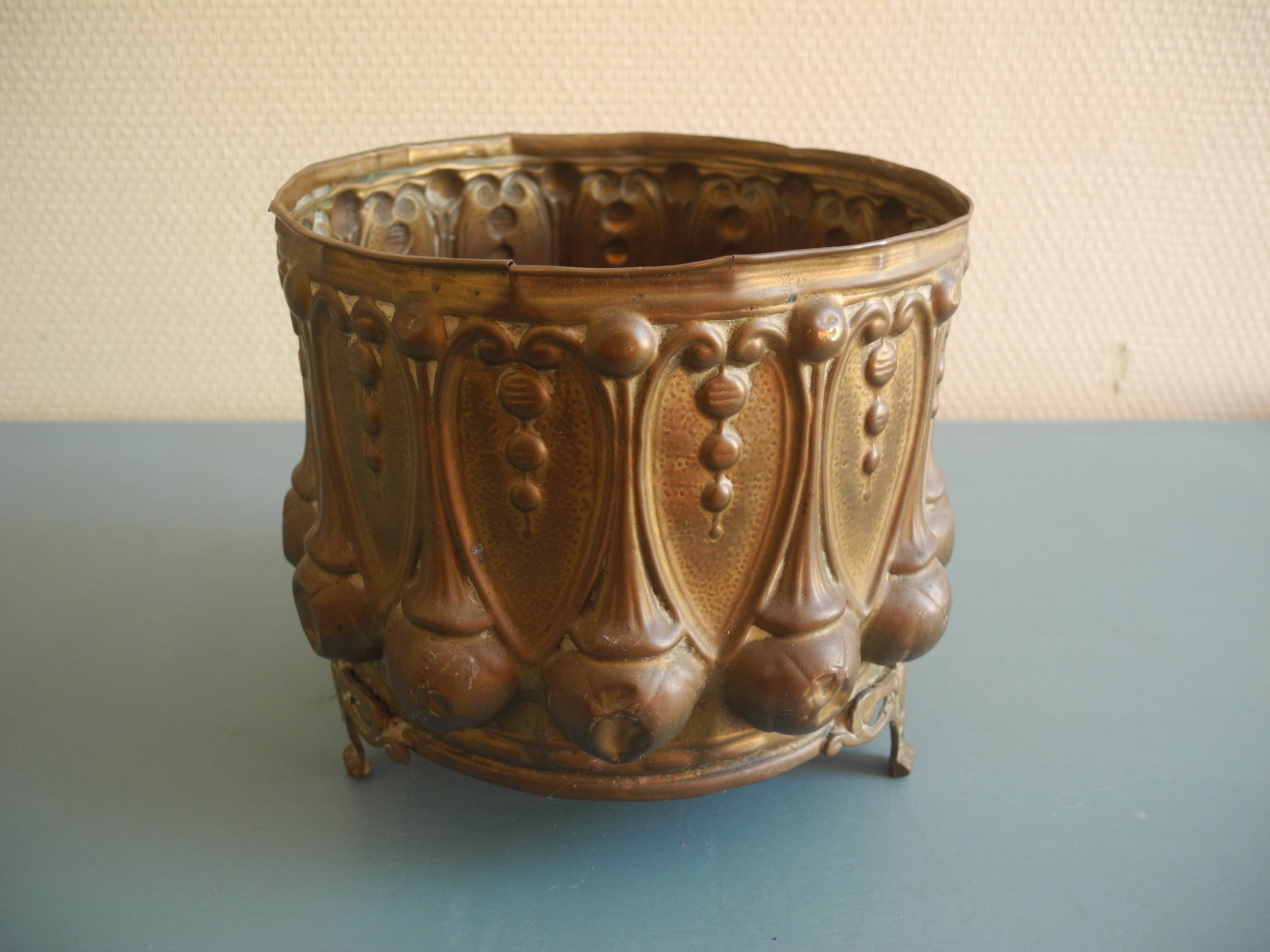 brass cache pot antique decorative planter flower pot