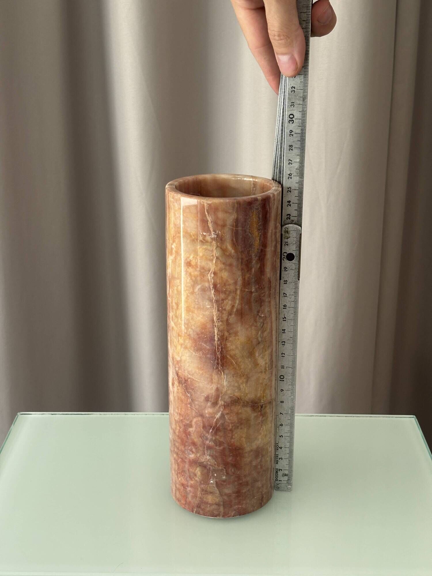 Vintage Italian Red Onyx Cylinder Vase, 1970s