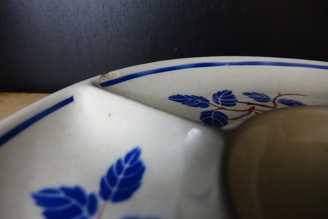 Service dish with compartments - separator dish for aperitif - French earthenware