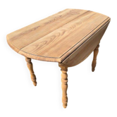 Table ronde ancienne à abattants bois massif brut