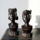 Couple of Malagasy busts in dark exotic wood, carved, craftsmanship from the 1940s to 1970s.