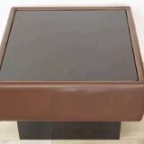 Black leather and glass coffee table