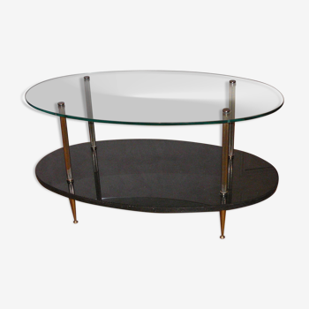 Marble and brass glass coffee table