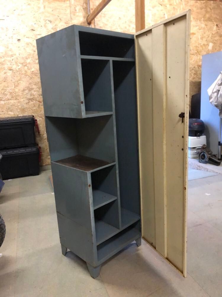 Old metal cabinet 4 shelves and hospital cloakroom