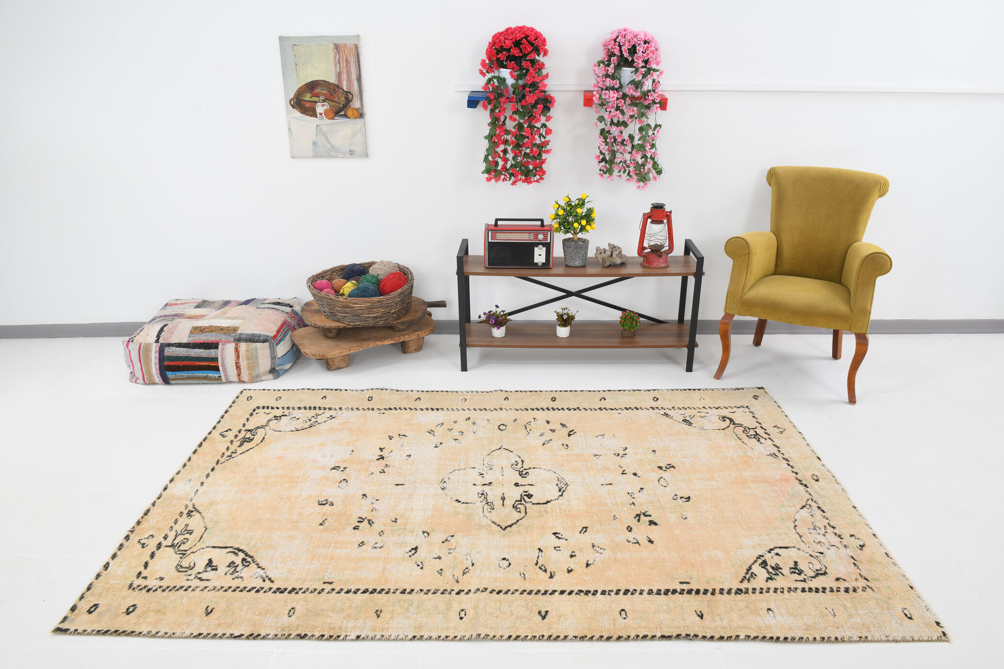 5x8 beige tones wool classic vintage rug 253x166cm