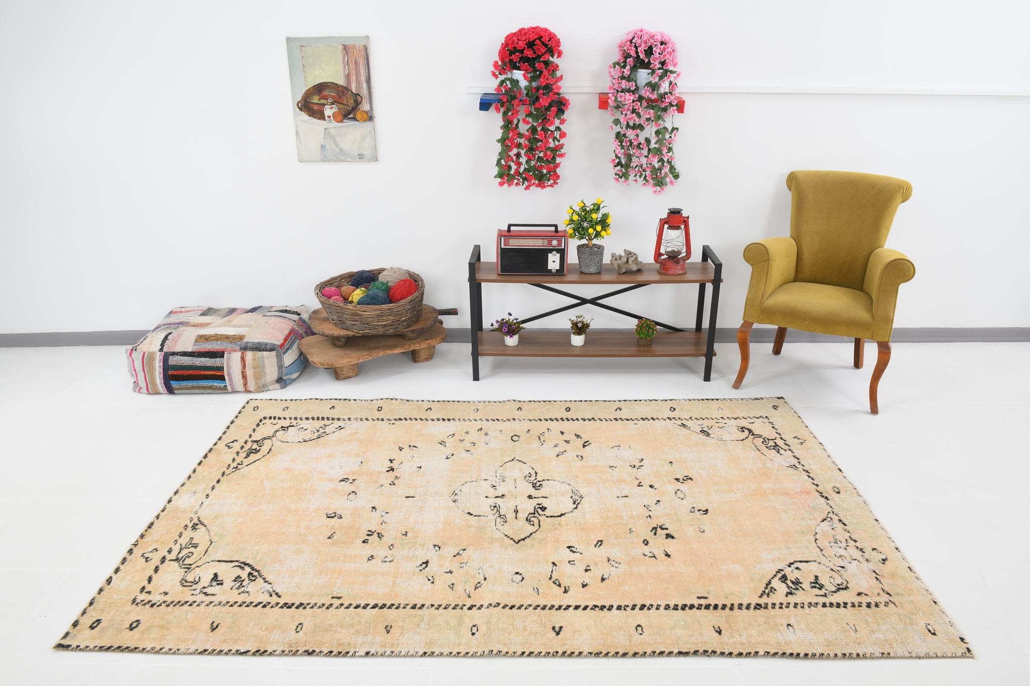 5x8 beige tones wool classic vintage rug 253x166cm