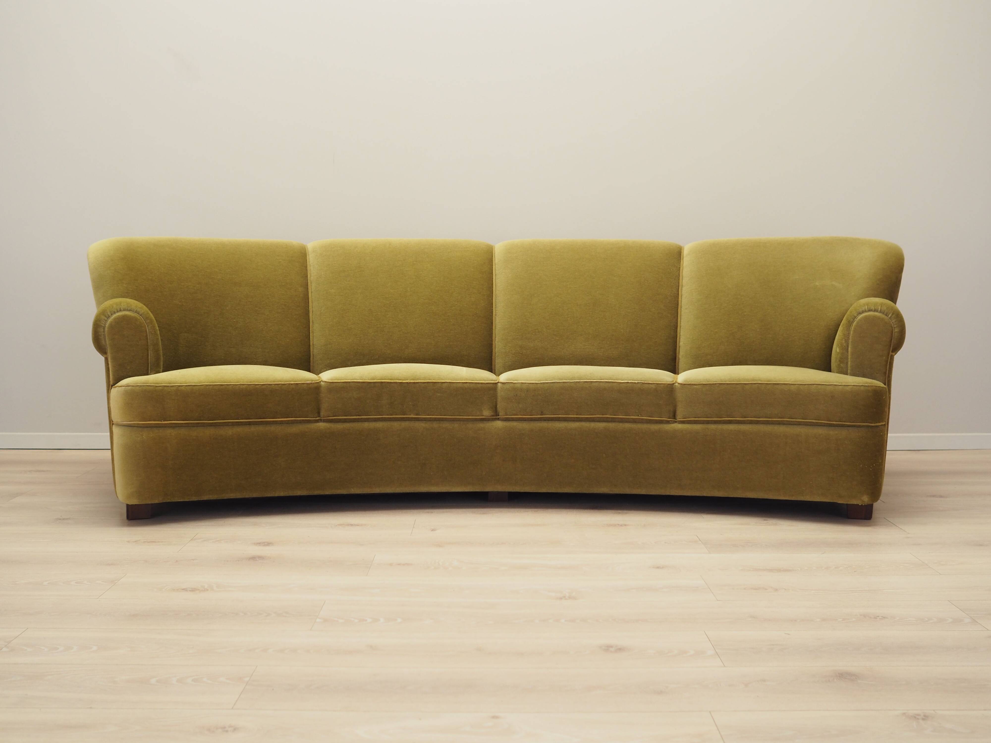 Green velour sofa, Danish design, 1960s, production: Denmark