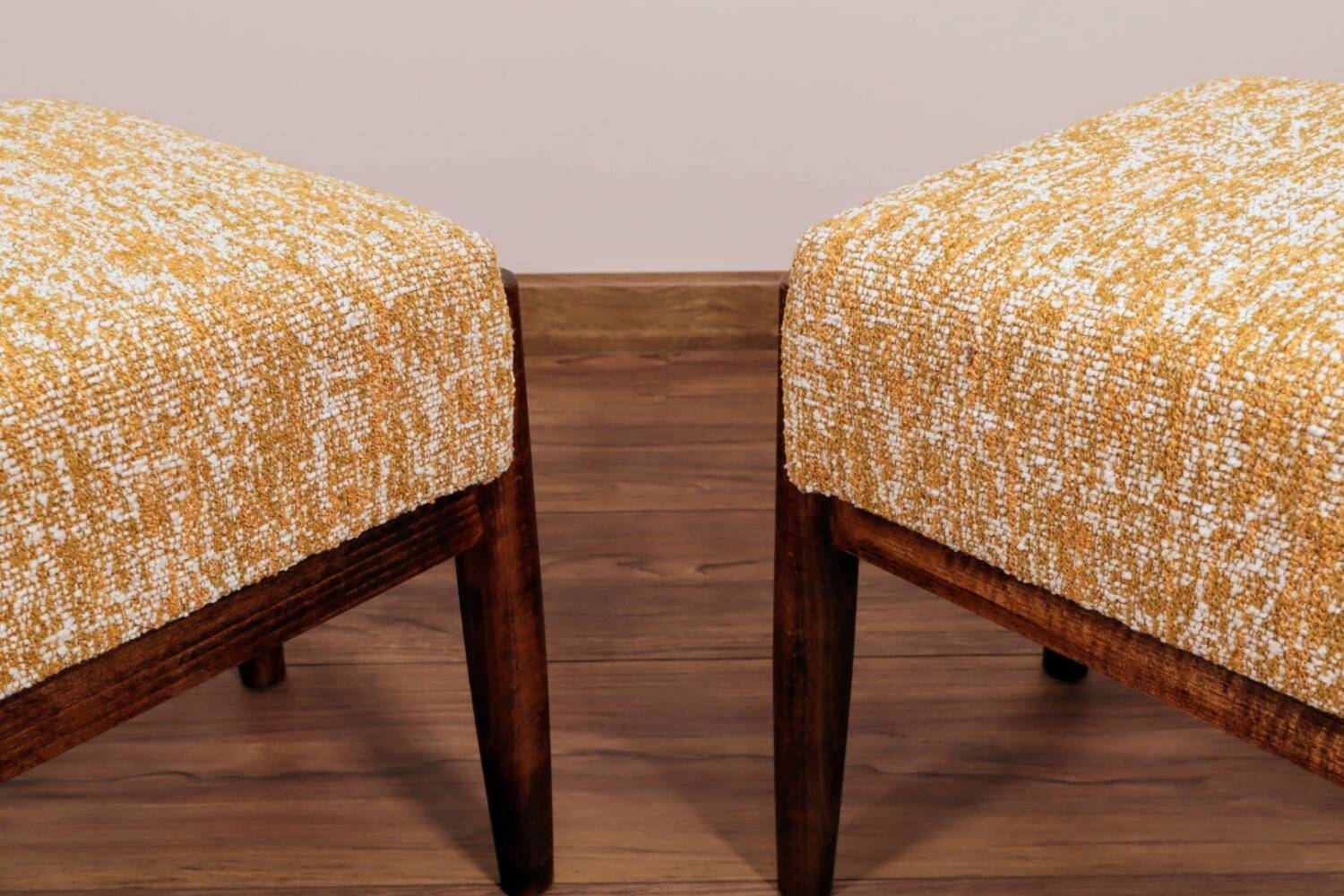 Scandinavian stool, yellow and white, Boho style