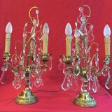 Pair of crystal tassels with bronze frame
