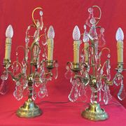 Paire de girandoles à pampilles cristal avec armature bronze