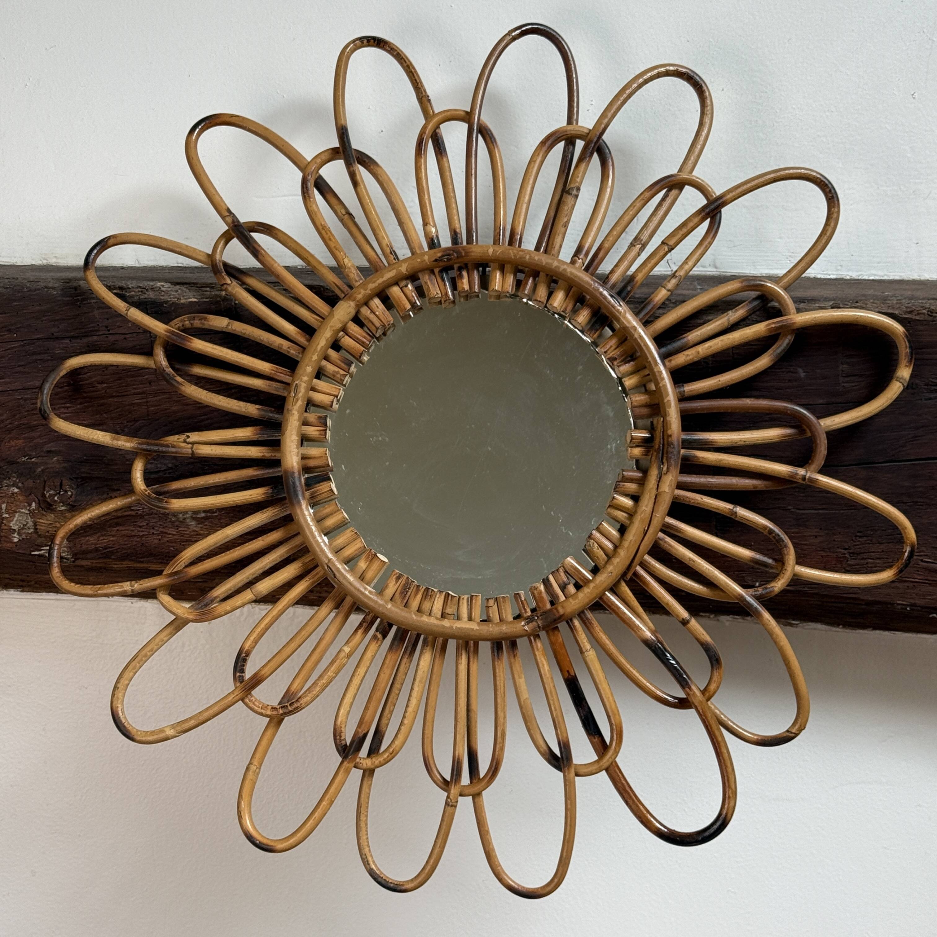 1950s rattan sun mirror France