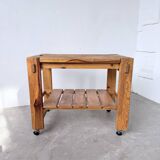 1980 pine wheeled console table