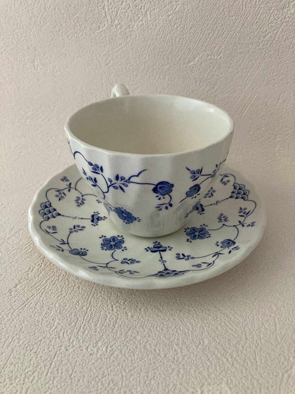 Myott Meakin England Blue Cup Saucer and Milk Jug