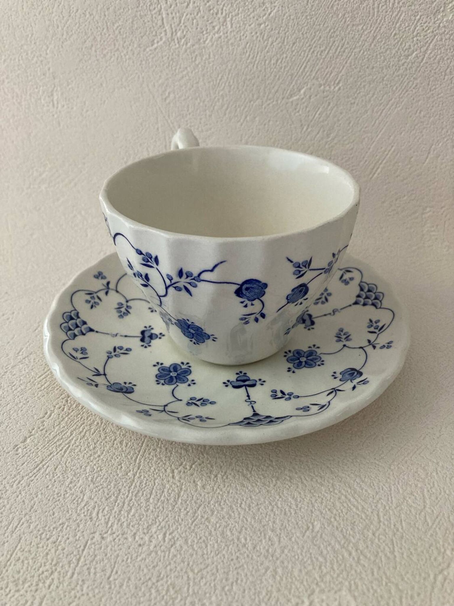 Myott Meakin England Blue Cup Saucer and Milk Jug